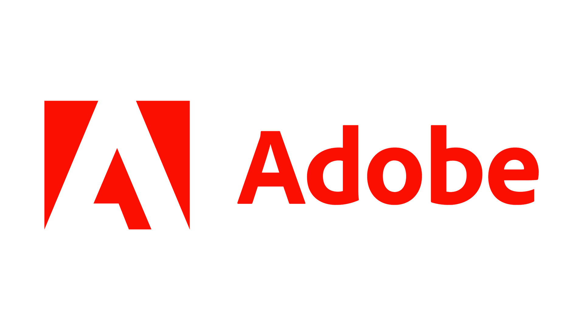 Adobe logo in red with stylized “A” icon and wordmark on white background