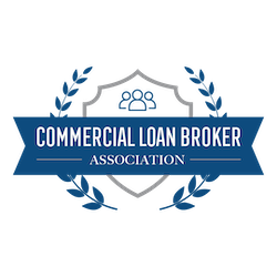 Commercial Loan Broker Association logo with blue ribbon and laurel wreath