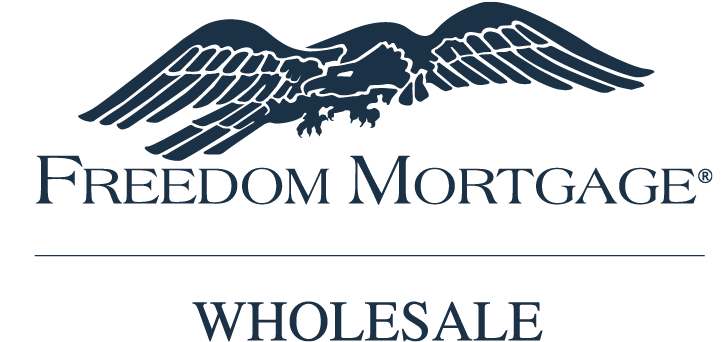 Freedom Vertical_wholesale_dark blue 1.26 Freedom Mortgage Wholesale logo with navy eagle graphic and text on white background