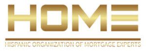 Gold “HOME” logo with small text “Hispanic Organization of Mortgage Experts” underneath