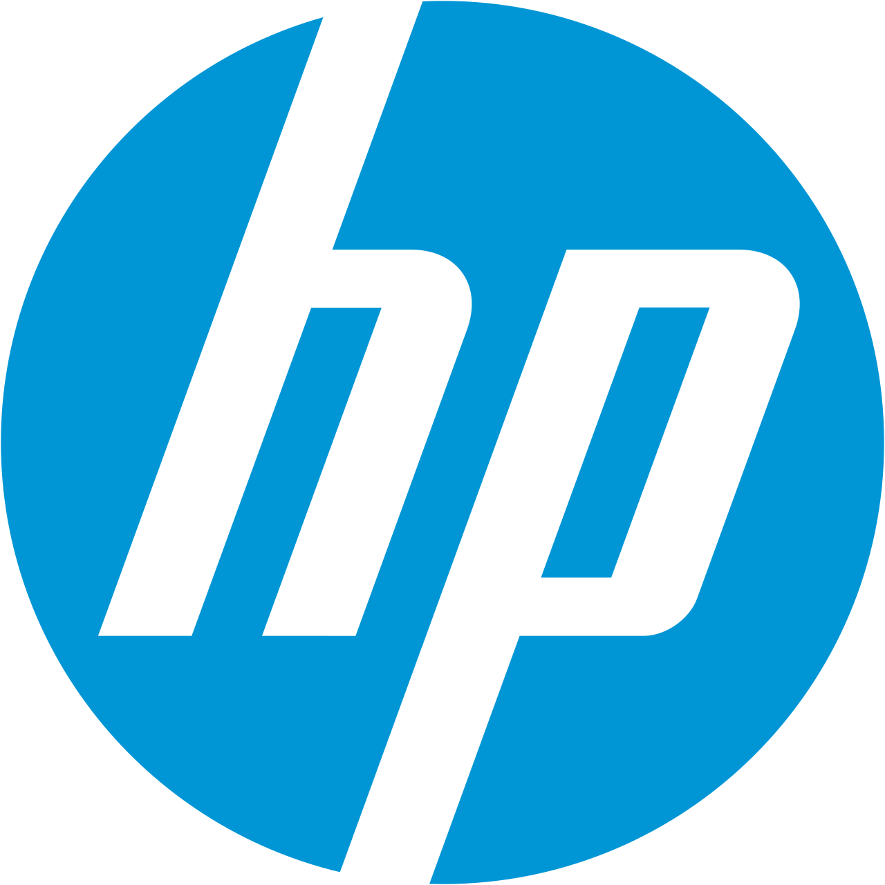 HP logo in white on a blue circular background