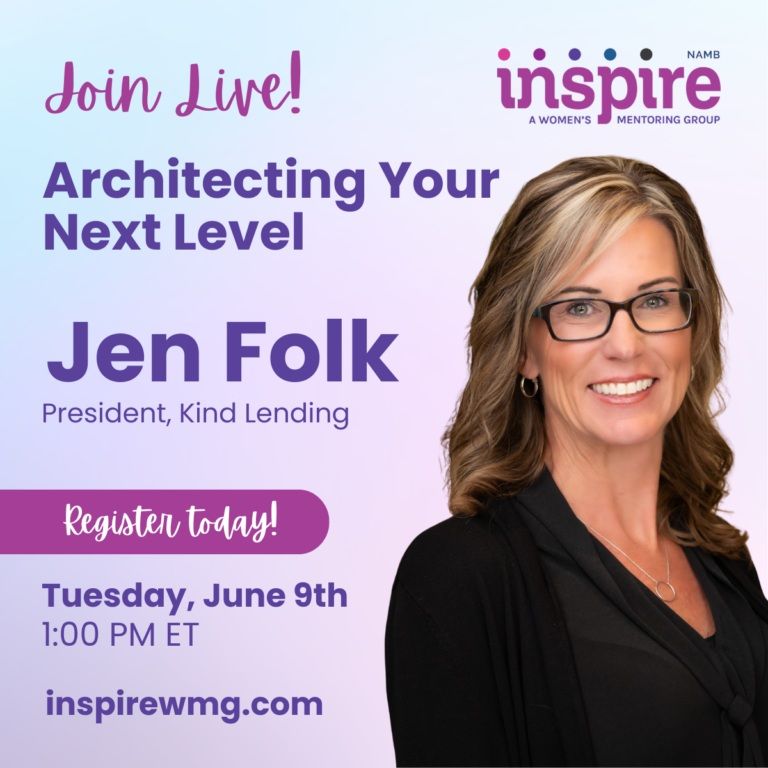 Event promo for “Architecting Your Next Level” featuring Jen Folk and registration details on a purple background