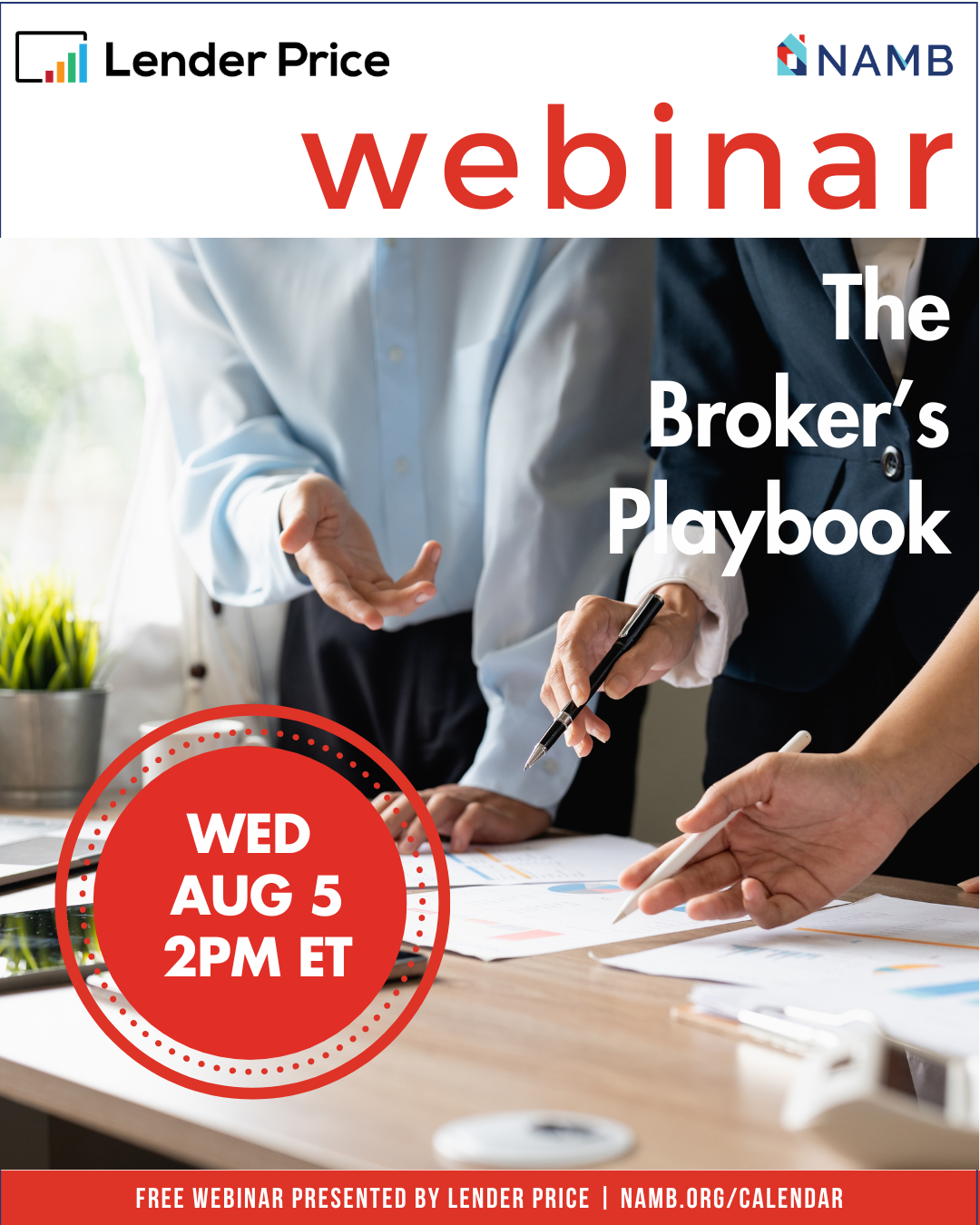 Webinar promo for brokers adding reverse mortgages, with blue date badge and handshake photo.