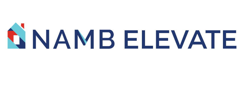 NAMB Elevate logo with a red and teal geometric house icon and navy text