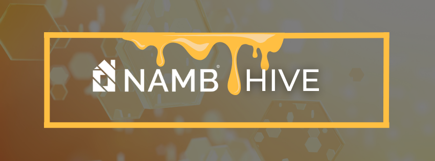 NAMB Hive logo in white on a gold-bordered brown background