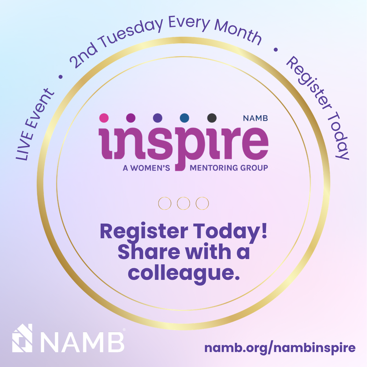 inspire NAMB Inspire Women’s Mentoring Group event ad, purple and gold, with “Register Today” call to action.