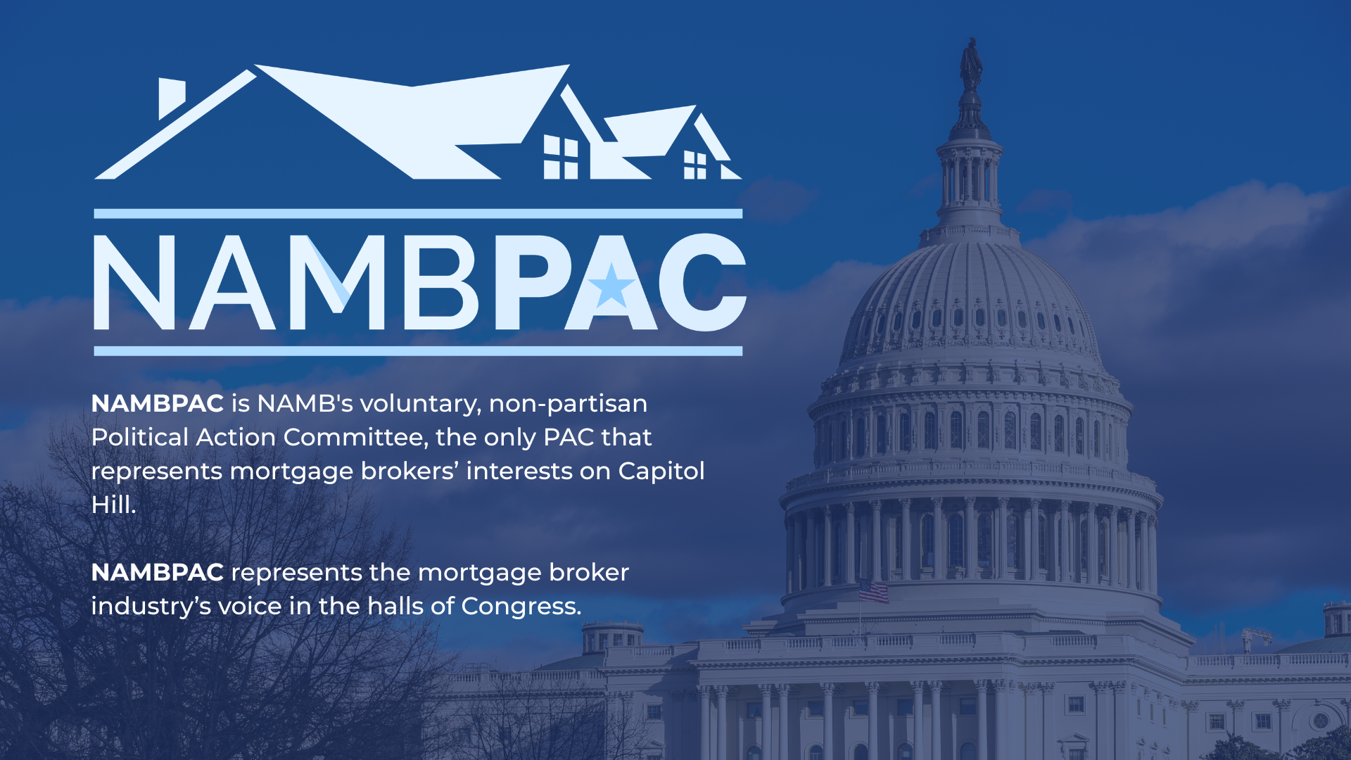 NAMBPAC logo over blue Capitol backdrop with white text about legislative advocacy.
