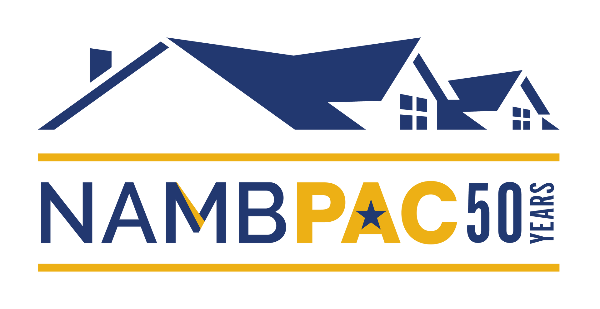 NAMBPAC-logo-50 NAMBPAC 50 Years logo with blue roofline, house icons, and gold accent line