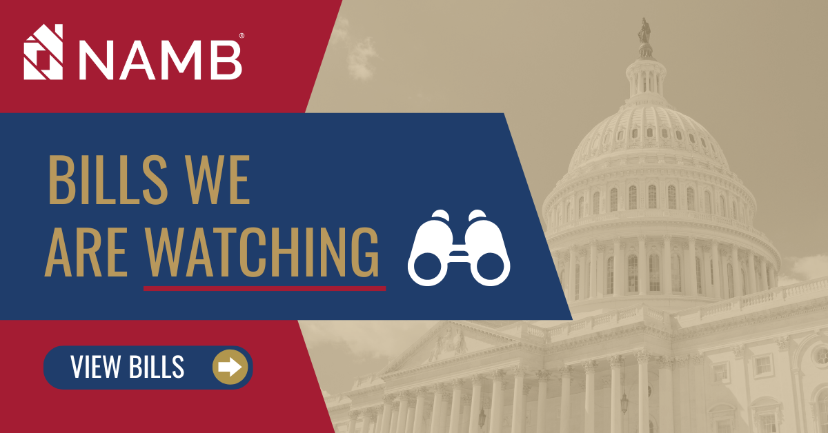 NAMB_Bills Watch_Website NAMB “Bills We Are Watching” banner with binoculars and a “View Bills” button over the U.S. Capitol background