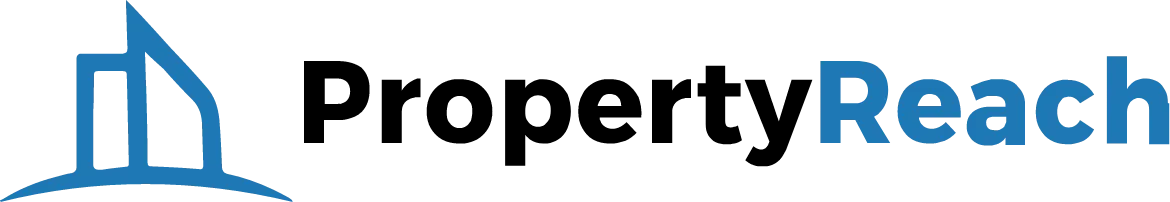 PropertyReach logo with blue building icon and black-and-blue text