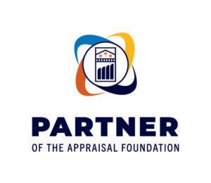Partner of the Appraisal Foundation logo with blue, orange, and gold interlocking shapes around a building icon