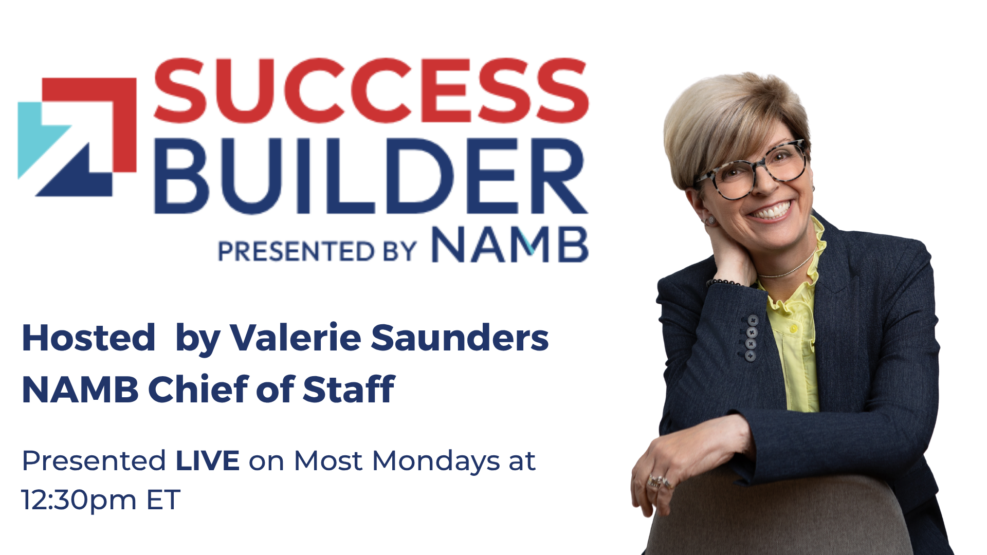 Success Builder by NAMB livestream promo with host Valerie Saunders and smiling speaker portrait