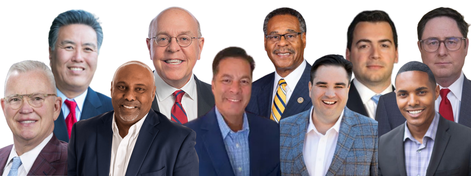 Nine professionally dressed headshots of people on a white background.