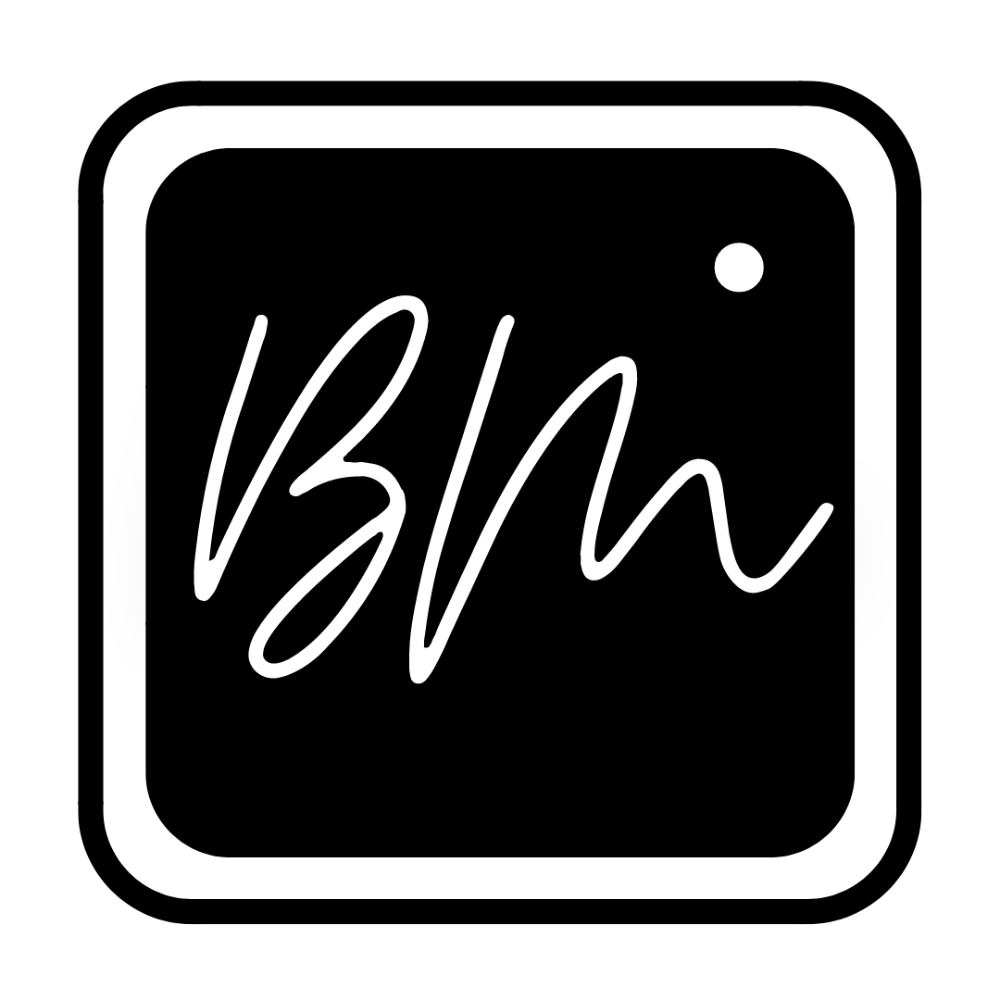 Black square logo with rounded white border and stylized white “BMi” lettering.