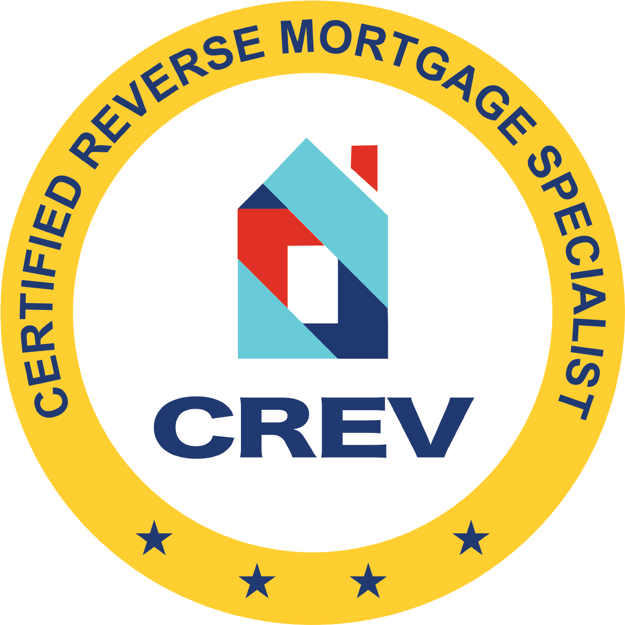 crev-badge CREV Certified Reverse Mortgage Specialist logo with blue, red, and gold circular seal