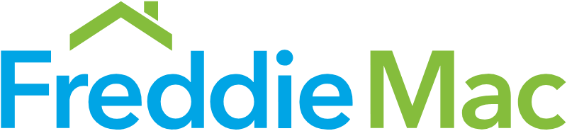 Freddie Mac logo with blue and green text and a green roof icon above the letters