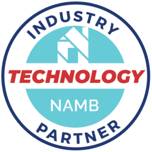 Circular NAMB logo with turquoise center, red TECHNOLOGY text, and blue INDUSTRY PARTNER border.