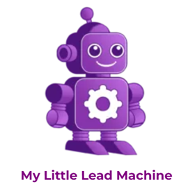 Purple robot mascot with a gear icon and the text “My Little Lead Machine”