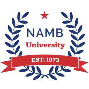 namb-u-trans NAMB University logo with blue laurel wreaths, red star, and EST. 1973 banner