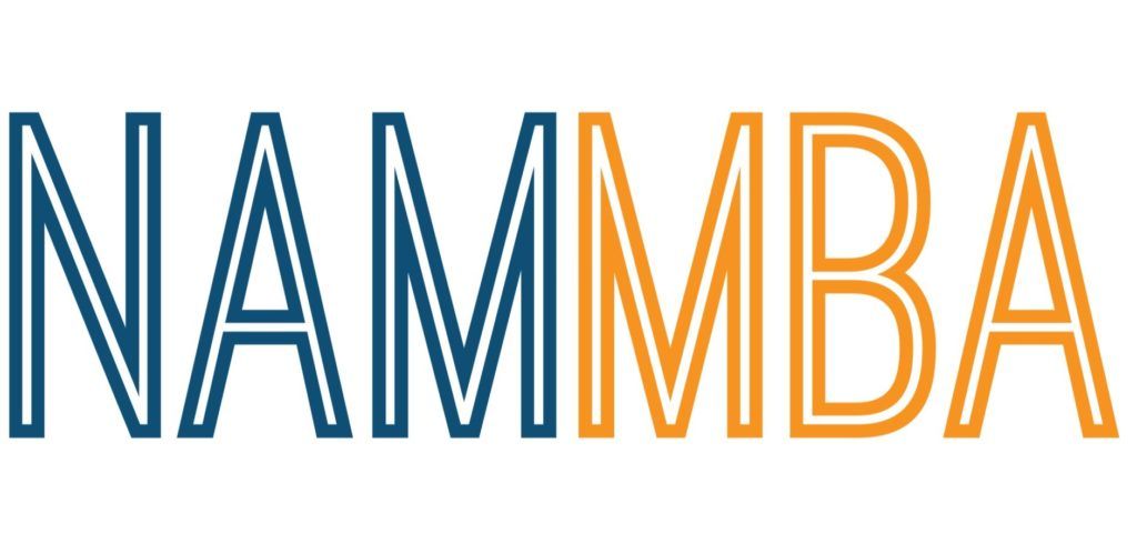 NAMMBA logo in blue and orange outlined letters
