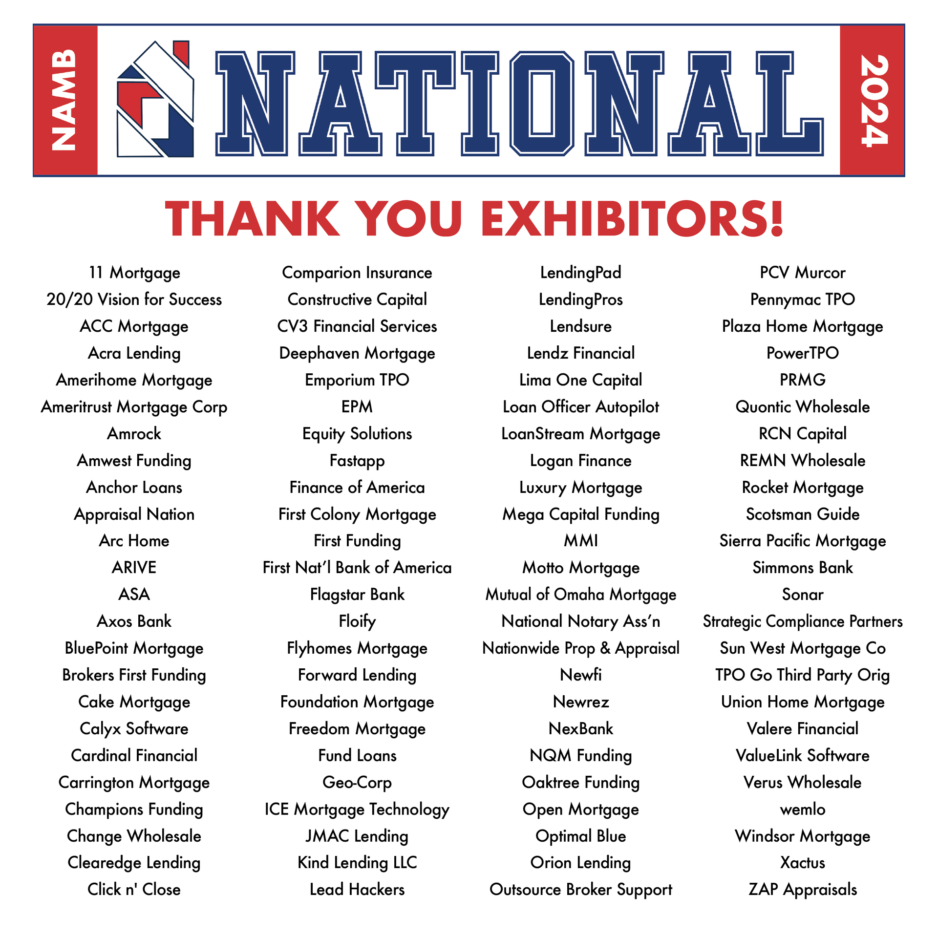 2024 National thank-you poster with many contributors’ names in red, white, and blue typography