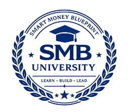 SMB University logo with laurel wreath, graduation cap, and the words “Smart Money Blueprint” and “Learn • Build • Lead”