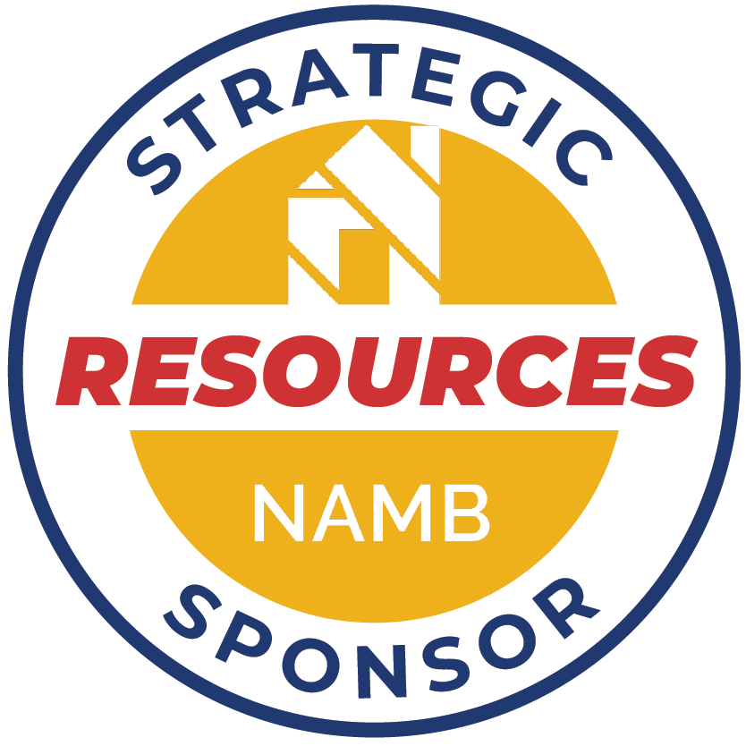 Strategic Resources Sponsor logo with red “RESOURCES,” gold NAMB emblem, and blue circular text