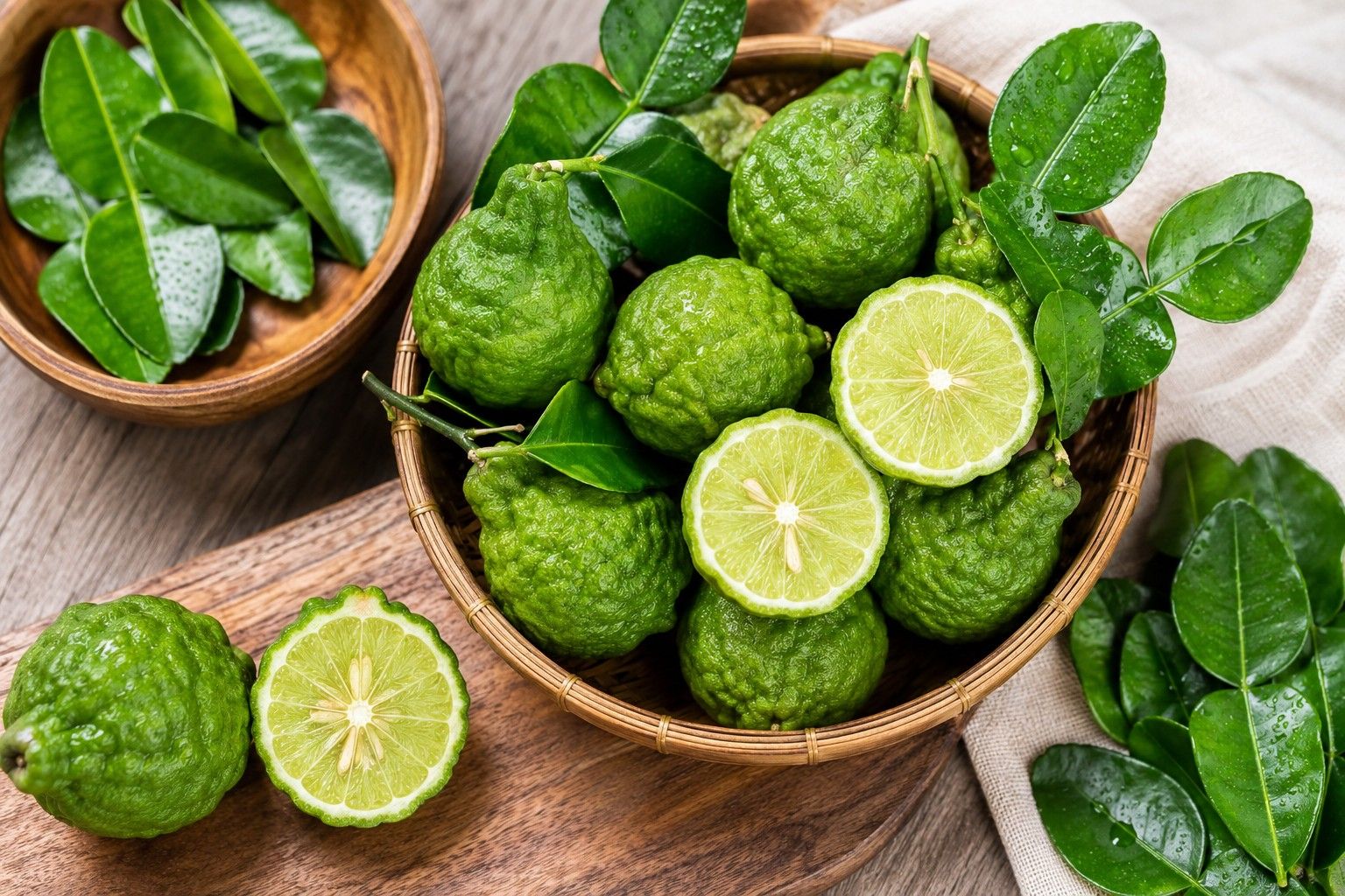 kaffir lime fruit and leaves