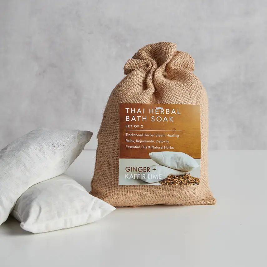 A burlap pouch labeled