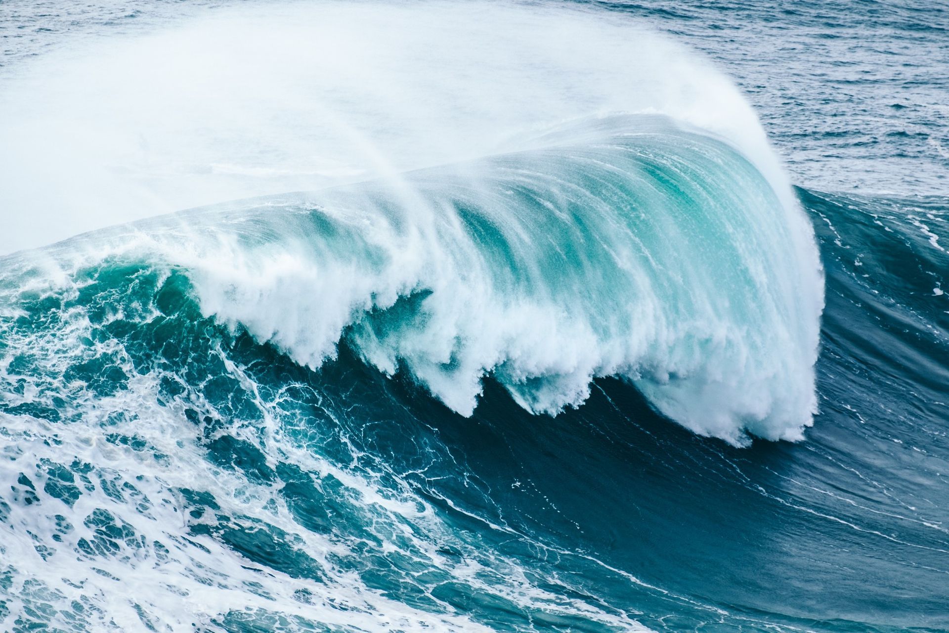 A large wave is breaking in the ocean.