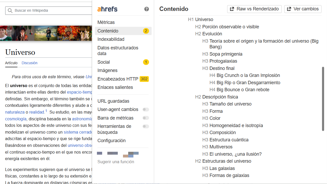 Ejemplo de jerarquía de títulos SEO en una entrada de Wikipedia