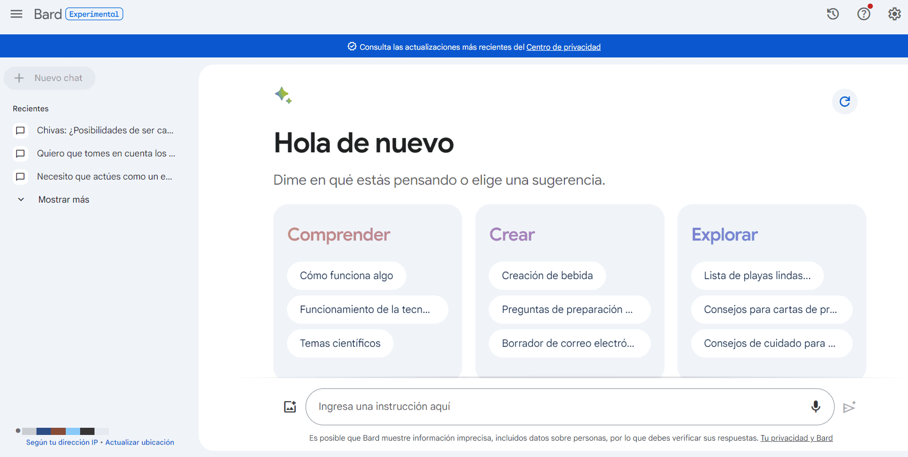 Home page de la herramienta de marketing digital Google Bard