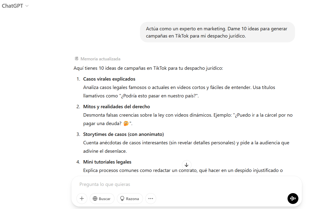 Ejemplo de resultados en ChatGPT