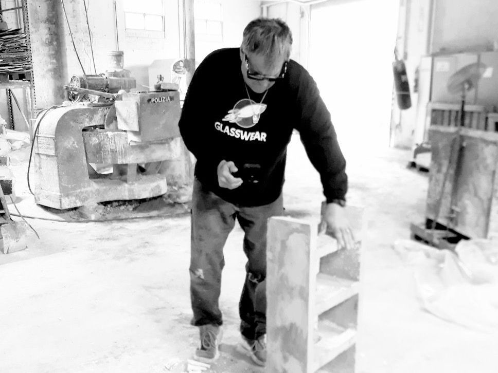 A man holding moon block