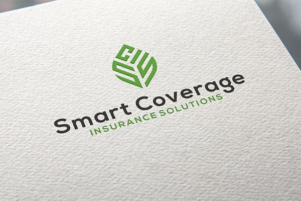 Smart Coverage insurance solutions logo in green and black on white textured background