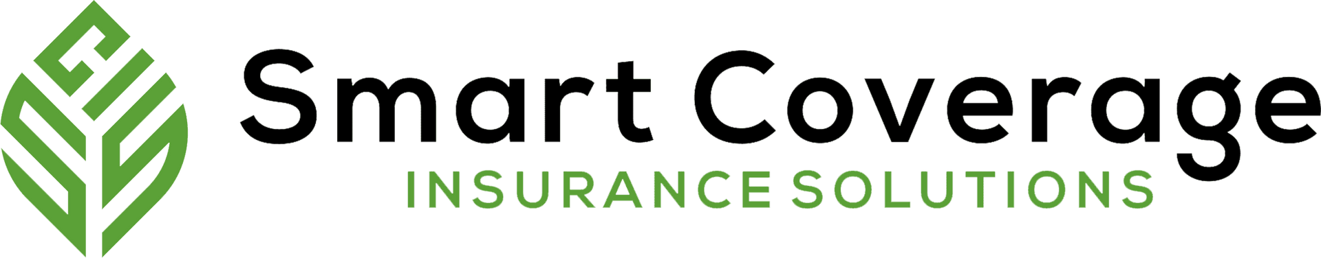 Smart Coverage Insurance Solutions logo with green leaf icon and black-and-green text