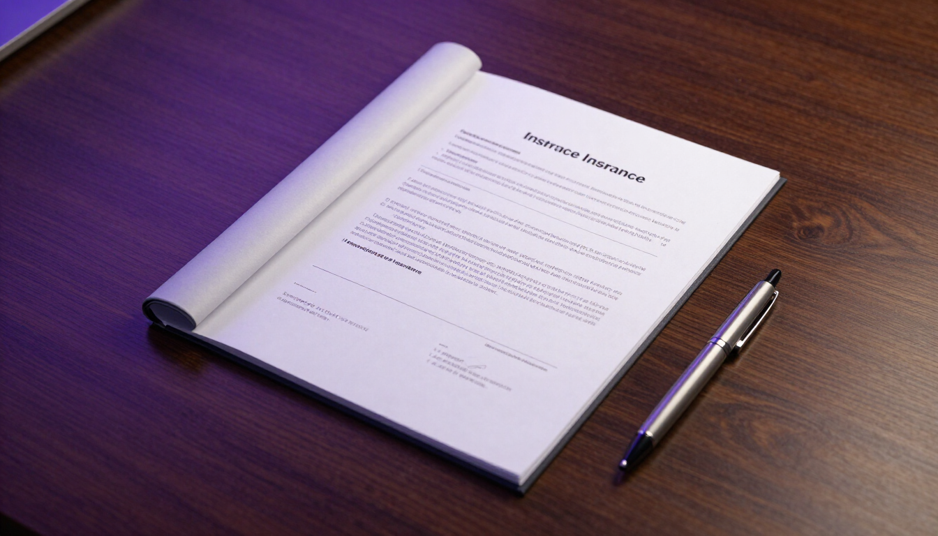 Insurance documents on dark polished desk