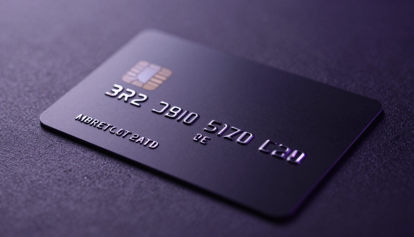 Premium matte black credit card with purple ambient lighting