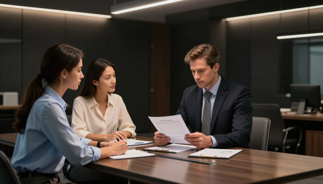 Mortgage advisor reviewing documents with clients