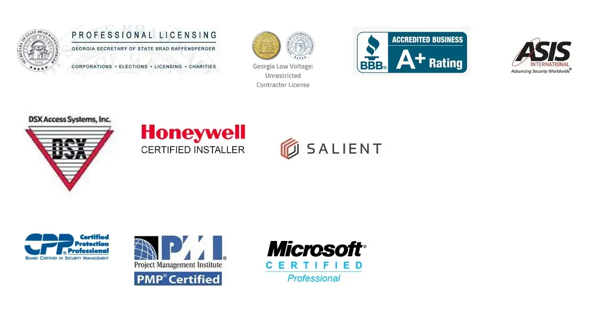 Logos of multiple security and certification organizations on a white background, including Microsoft and Honeywell