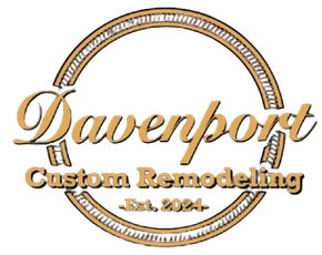 Davenport Custom Remodeling logo with gold script and circular saw blade design, est. 2024