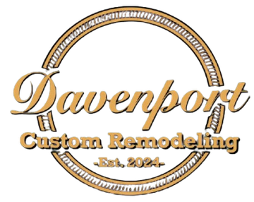 Davenport Custom Remodeling logo with gold script and circular saw blade design, est. 2024