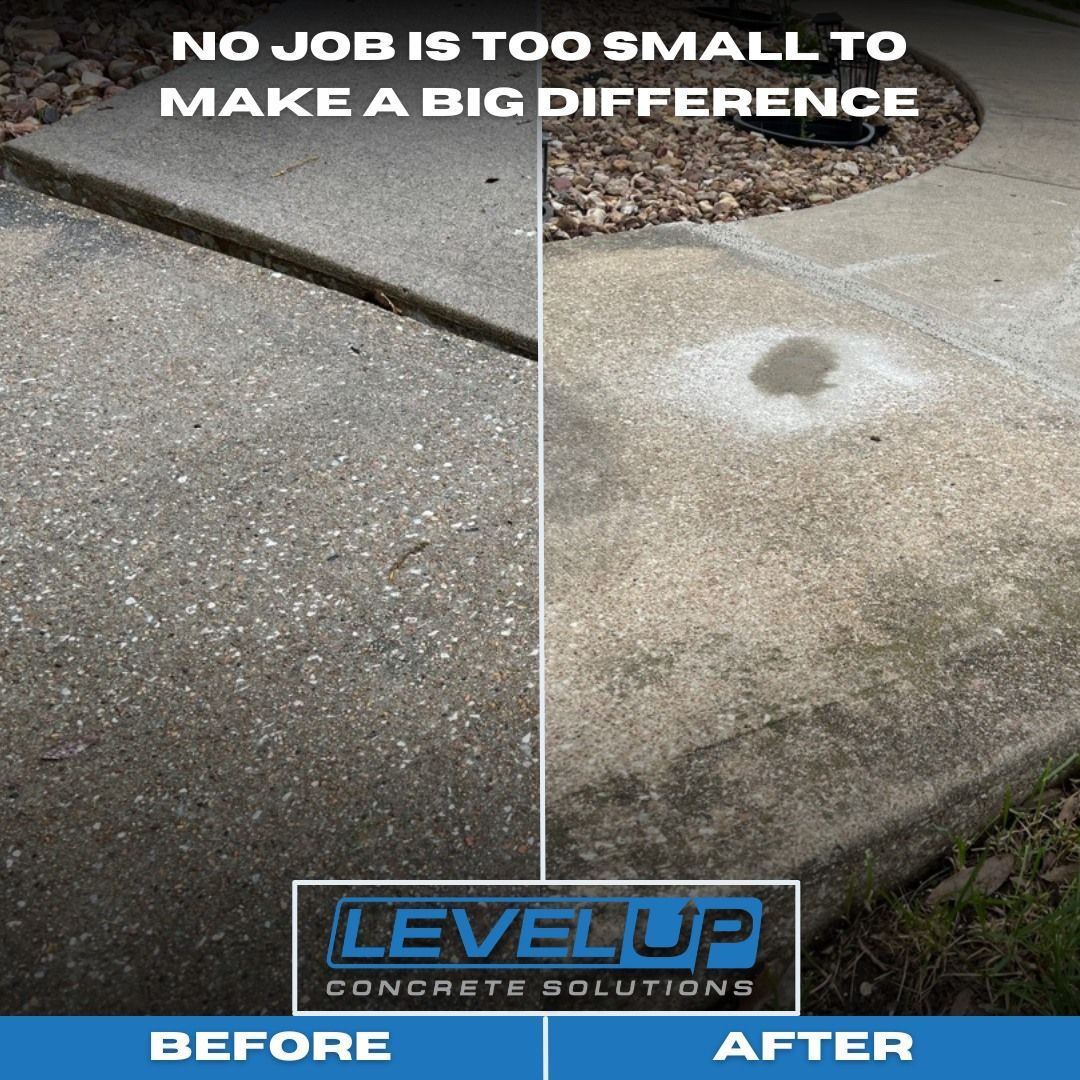 Before and after of a concrete walkway. The 