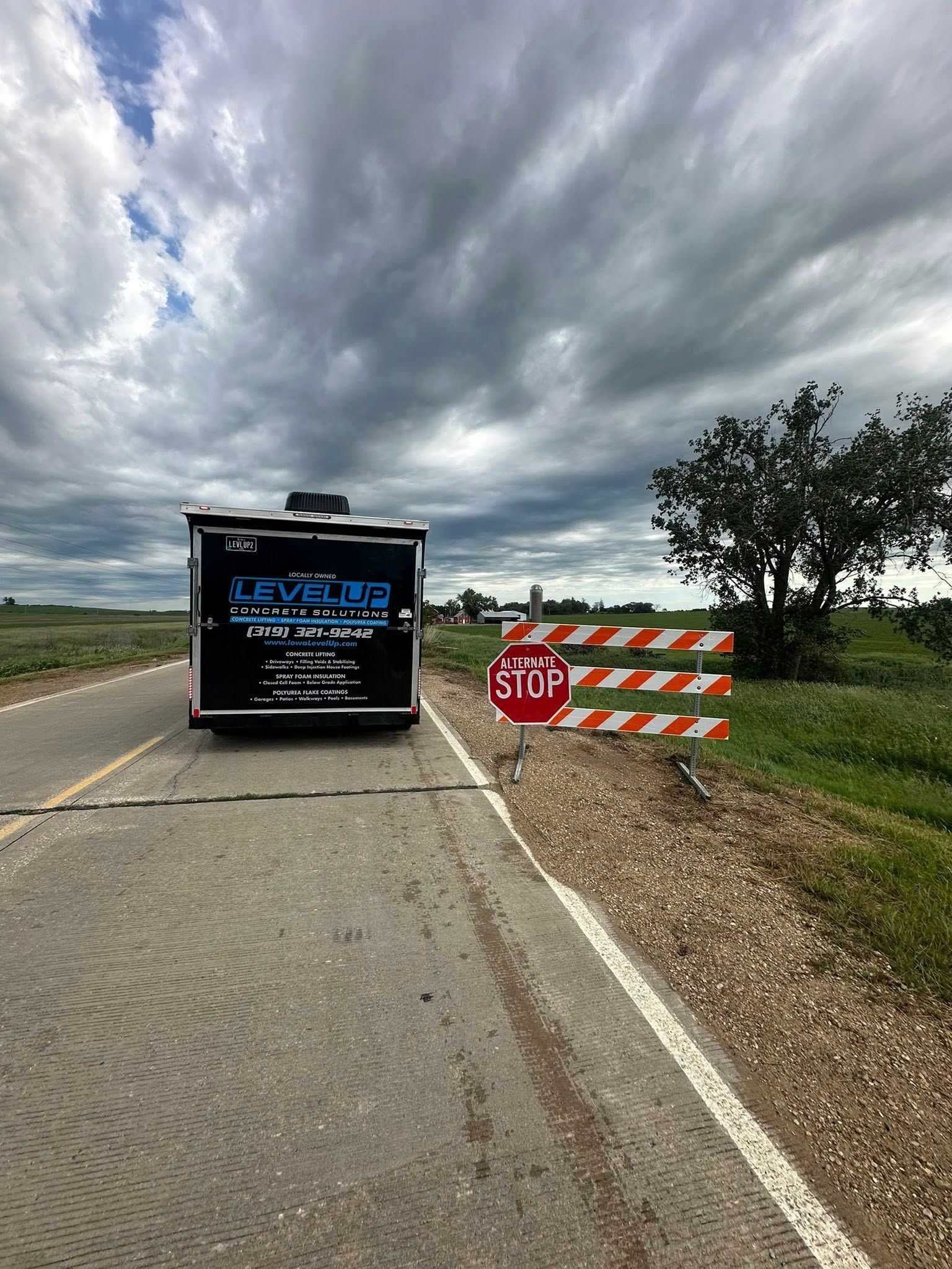 Trailer blocks a road with a 