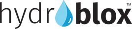 A logo for hydroblox with a drop of water in the middle.