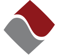 A red and gray square with a white swirl on it