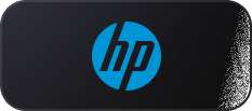 A blue HP logo centered on a black rectangular background with a textured, speckled effect on the right side.