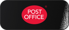 The Post Office logo: white text on a red oval, centered against a black, rounded rectangular background.