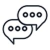 An icon of two overlapping speech bubbles, each containing three horizontal dots.