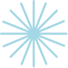 Light blue sunburst icon with 16 rays radiating from a central circle.